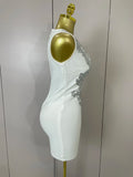 Sexy Silver Sequin White V Neck Cut Out Short Bandage Dress Women Elegant Luxury Birthday Party Club Wedding Vestidos