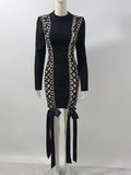 2024 Women's Sexy Drawstring Strap Bandage Dress O-neck Long Sleeve Bodycon Mini Dress Cocktail Evening Party Vestidos