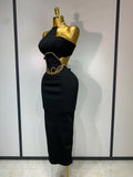 Women Sleeveless Sexy Halter Hollow Out Black Bodycon Long Bandage Dress 2025 Celebrity Elegant Party Luxury Birthday Club Dress