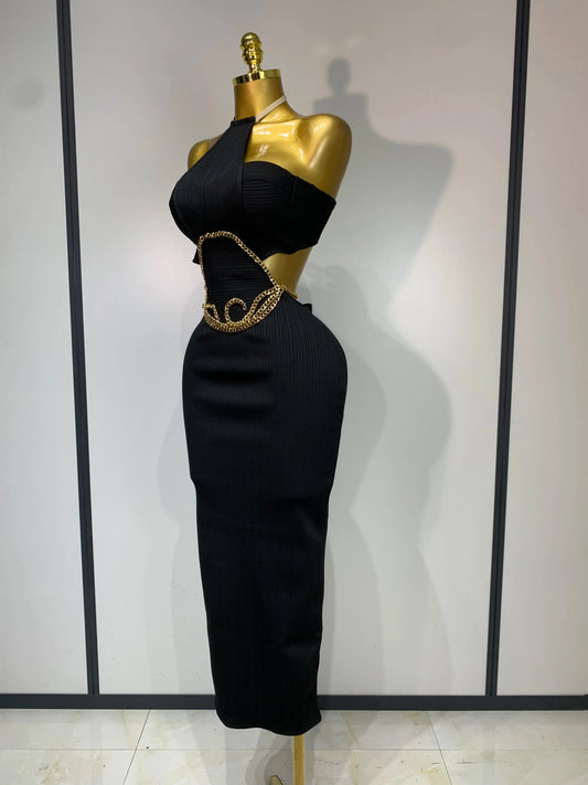 Women Sleeveless Sexy Halter Hollow Out Black Bodycon Long Bandage Dress 2025 Celebrity Elegant Party Luxury Birthday Club Dress