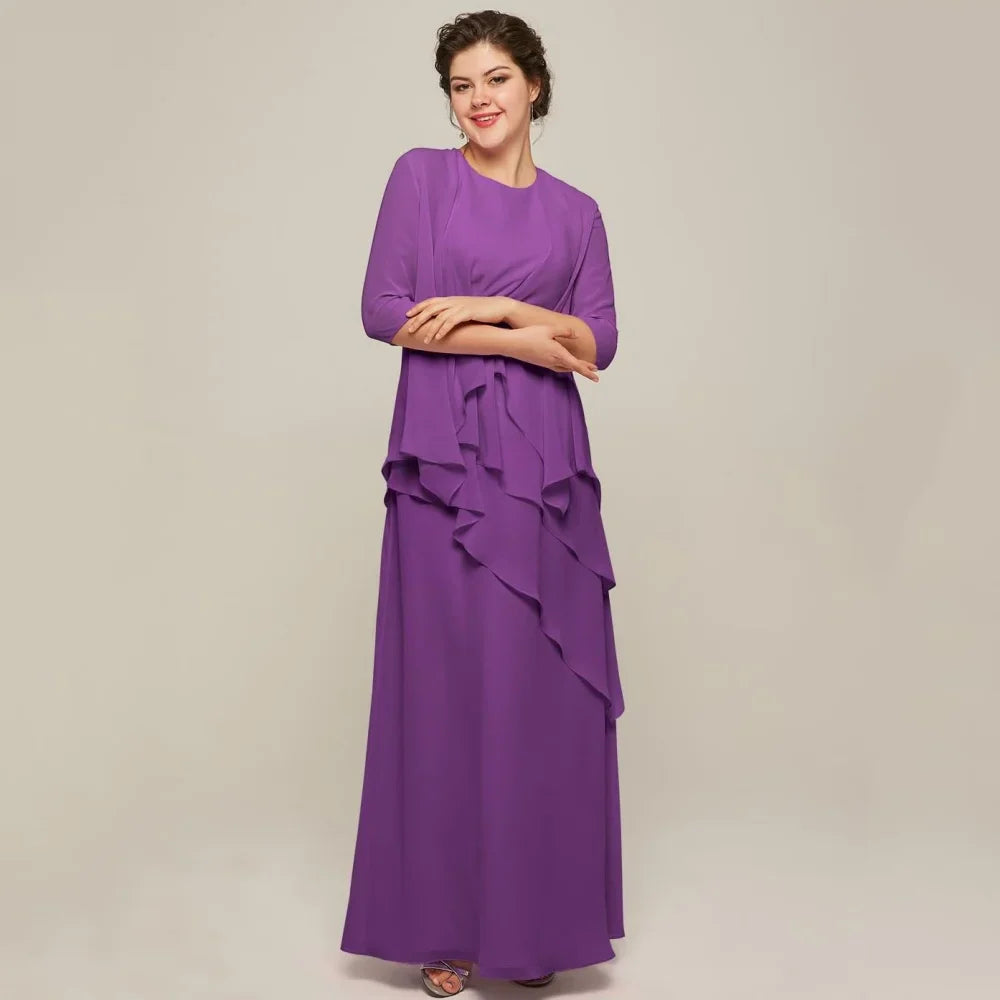 Mother Dresses Simple Customized A Line Bride Party Dress Ankle Length Occasion Gown Chiffon Elegant O Neck robe invitée mariage