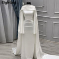 Muslim Wedding Dress O-Neck Satin Customized White Ivory Arabic Bridal Gown Long Sleeves Vestido De Noiva Ivory