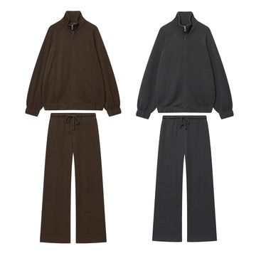 2025 autumn women's stand up collar loose zipper sweatshirt jacket soft straight leg casual pants set