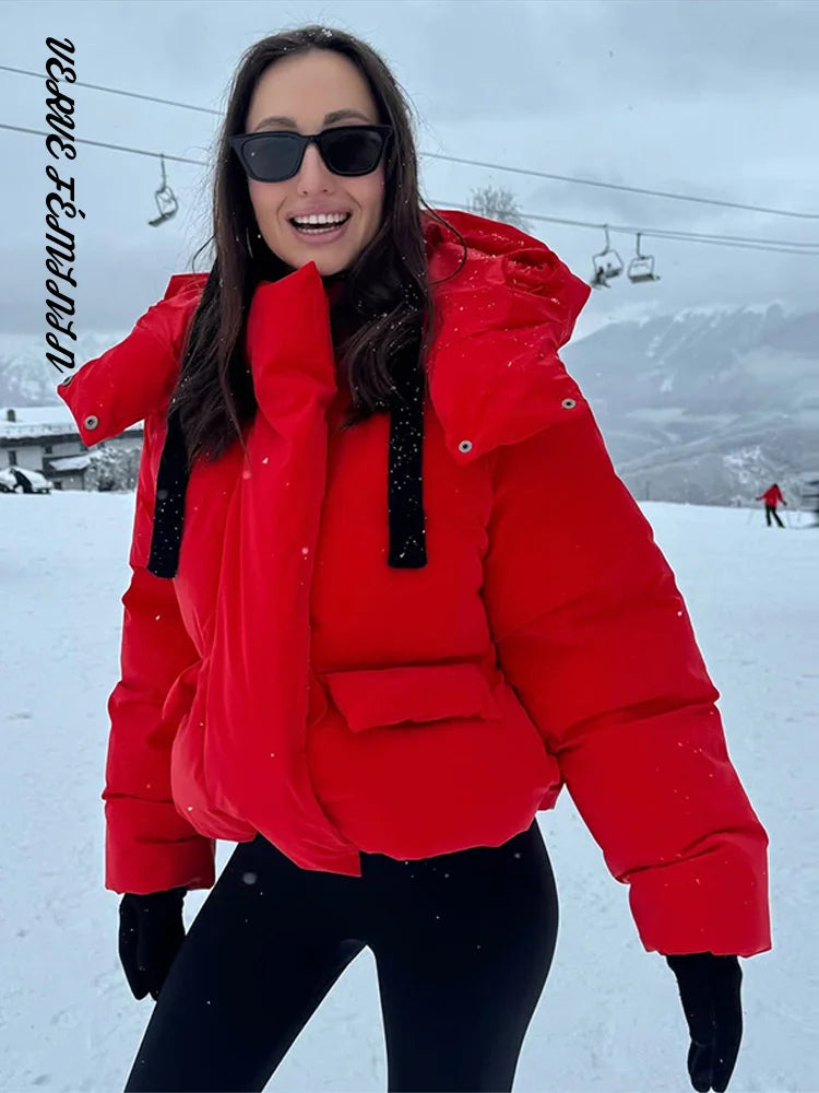 Women's Winter Coats Hooded With Velcro Padded Jacket Luxury Female Full Sleeve Loose Fitting Warm Coat Fashion Ladies Outerwear