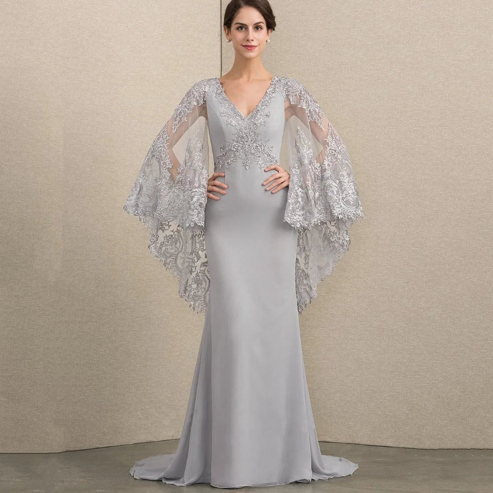 Mother Dresses Vintage Customized Mermaid V Neck Bride Party Dress Lace Formal Occasion Gown Applique robes invitée mariage picture color