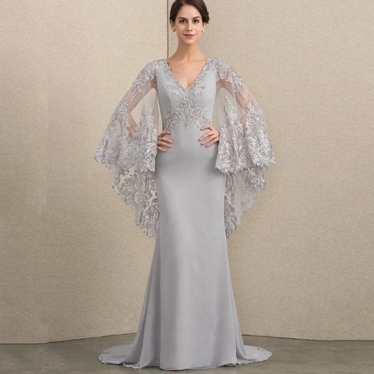 Mother Dresses Vintage Customized Mermaid V Neck Bride Party Dress Lace Formal Occasion Gown Applique robes invitée mariage picture color