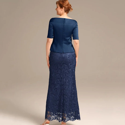 Elegant Customized Lace Mermaid Mother Dresses For Bride Wedding Party Gowns Short Sleeve Ankle Length Formal Occasion Dress