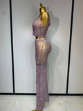 Women Sexy Two Pieces Set Celebrity Luxury Rhinestone Nightclub Skirt Suits Singer Dancer Stage Costume Evening Club Party Gowns