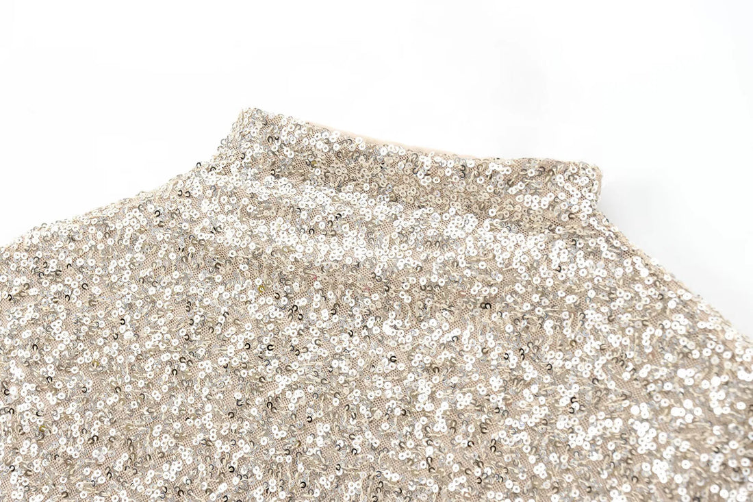 Women's Clothing High-end Fashion Temperament Sequined High Neck Long Sleeved Top Base Shirt High Waist Half Skirt Set