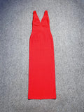 Red Color Women Sleeveless V-Neck Backless Bodycon Long Bandage Dress Celebrate Evening Party Birthday Outfit Vestido