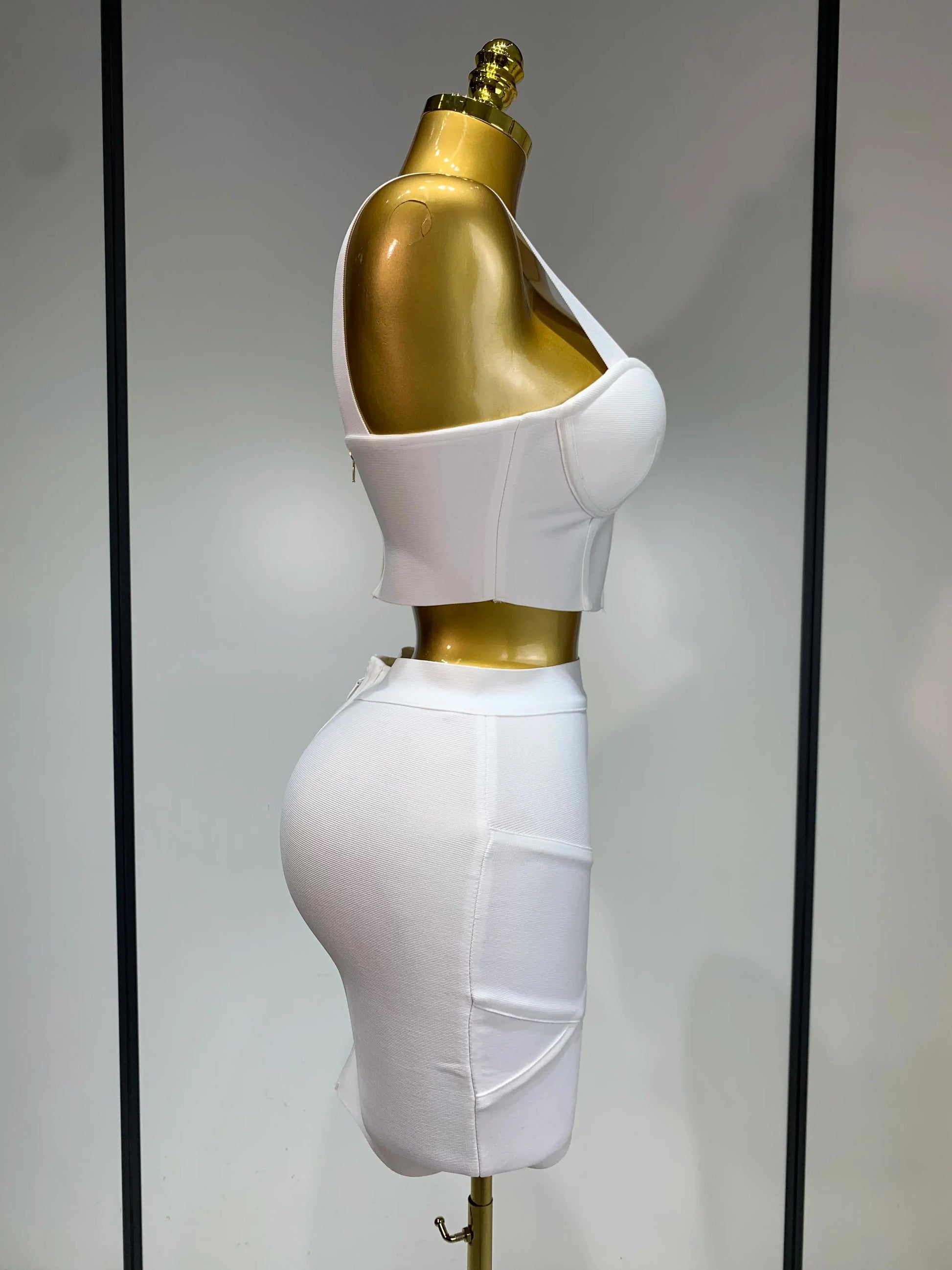 Women Sexy Top Short Skirt Bodycon Bandage Two Pieces Sets White Black Evening Party Luxury Birthday Outfit Nightclub Suits