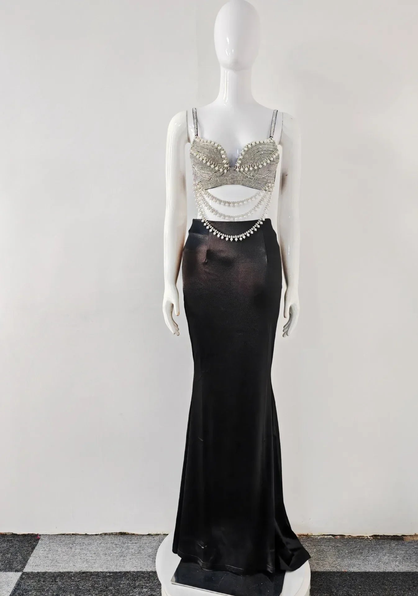 New Summer Women Sexy Shinning Crystal Tops 2 Pieces Bodycon Long Dress Elegant Evening Birthday Party Cocktail Outfit