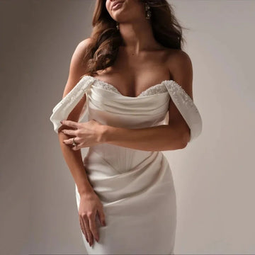 Elegant Mermaid Wedding Dress 2026 Off the Shoulder Bedas Satin Back Buttons Satin Bride Bridal Gowns