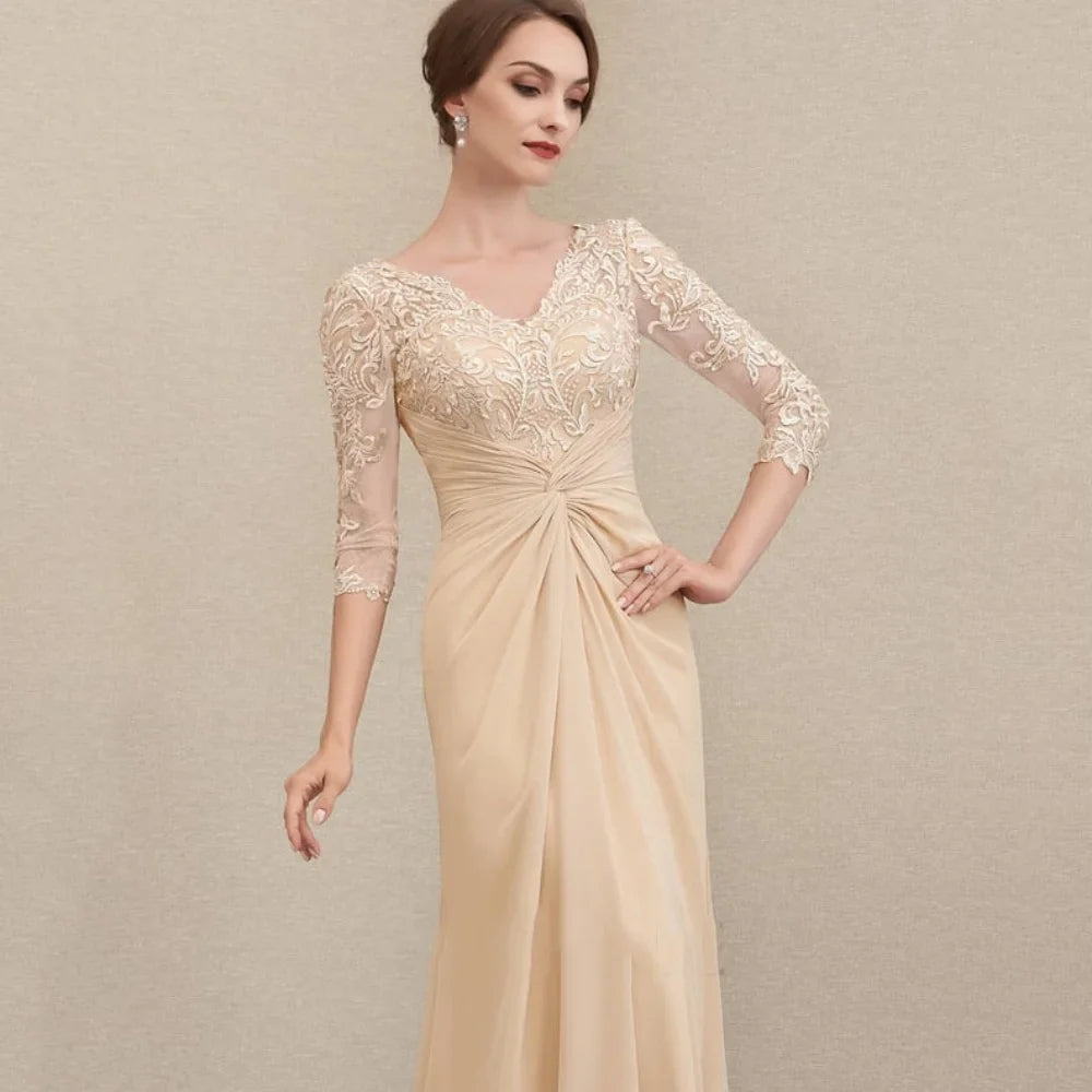 Mother Of The Bride Dress - Formal Customized V Neck A Line Lace Elegant Chiffon Mother of Dresses Mermaid Evening Gowns New vestido invitada boda