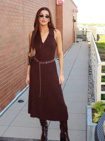 Sexy Solid Slim Women Maxi Dress Deep V-neck Sleeveless Waist Cinching Sheath Pleated Party Dresses New Fashion Lady Streetwear