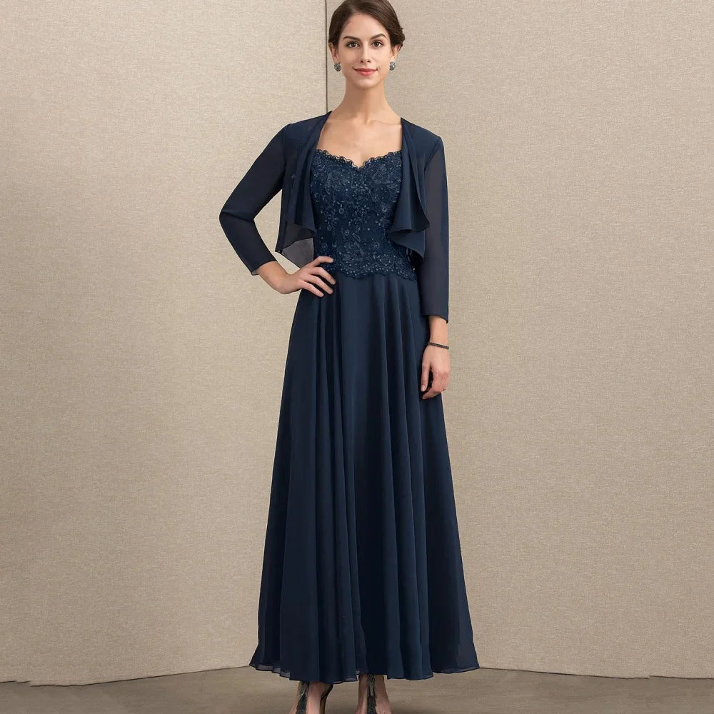 Mother Of The Bride Dress - Custom Formal Mother of Dresses Evening Gowns Long Sleeves A Line Elegant Bride Party Dress Lace Applique robes invitée mariage