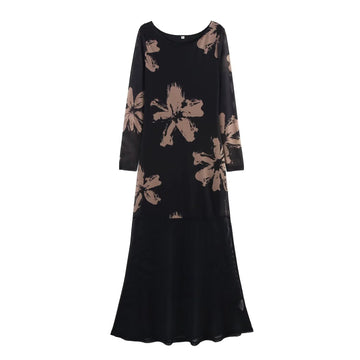 Spring New Women's Clothing With French Design Fashionable Temperament Mesh Printing Waist Bag And Hip Long Skirt