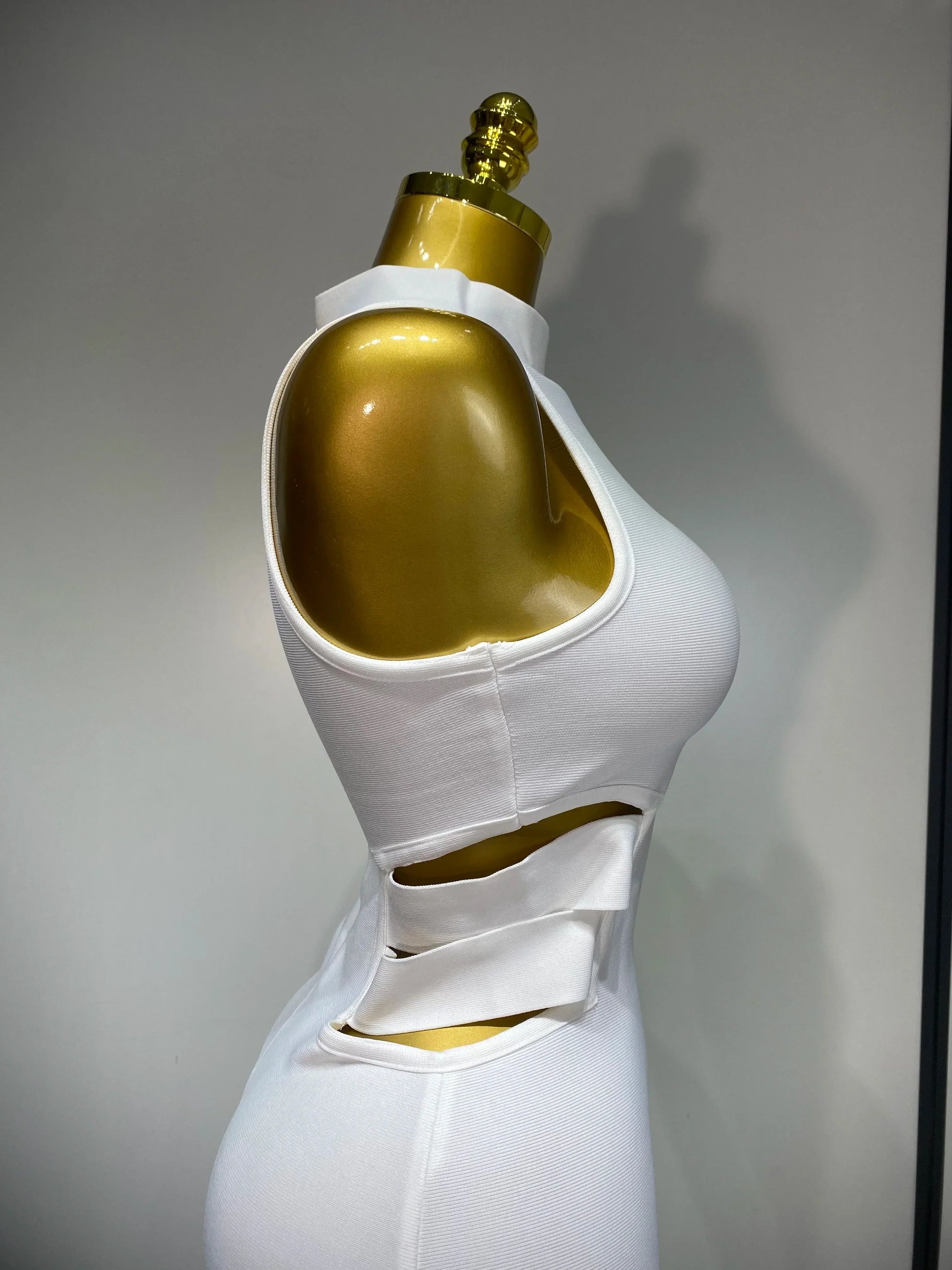 Women Sexy Turtleneck White Cut Out Midi Bodycon Bandage Dress White Elegant Evening Party Dress Luxury Birthday Dress