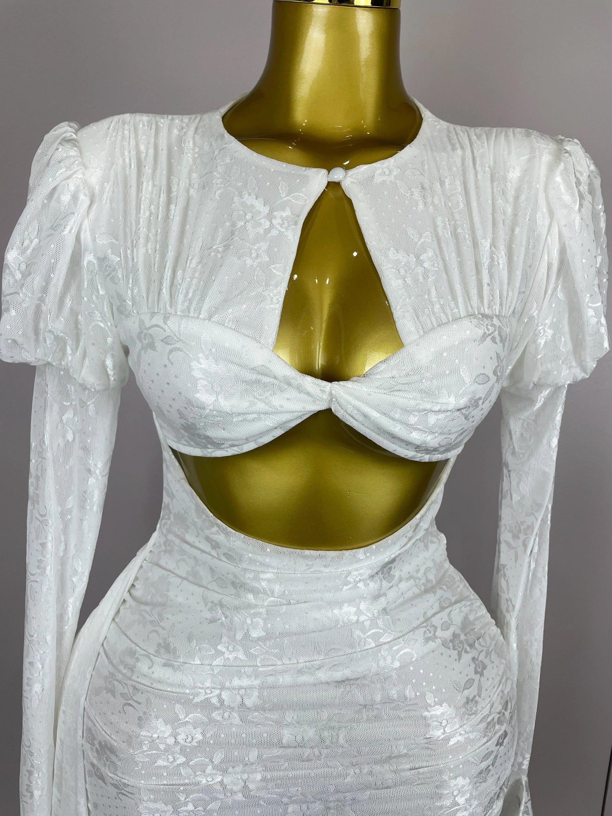 Women White Birthday Dress Fashion Long Sleeve O Neck Cut Out Bodycon Mini Trailing One Piece Celebrity Evening Club Dresses