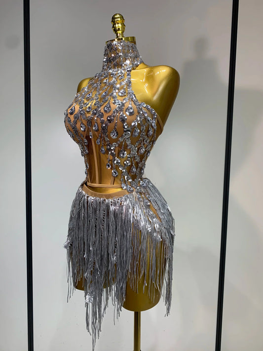 Women Sexy Sequins Rhinestone Glitter Two Pieces Sets Luxury Birthday Evening Party Nightclub Hotwife Singer Stage Outfit