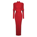 2024 Elegant Women Christmas Bandage Dress Stand Collar Patchwork Long Sleeve Bodycon Long Dress Cocktail Evening Party Vestidos Red