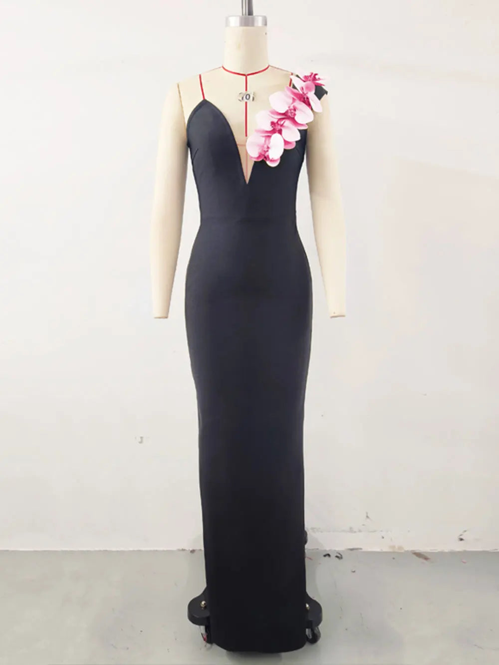 2024 Sexy Women's 3D Flower Decoration Long Dress Strapless Sleeveless Bodycon Backless Max Dress Cocktail Evening Party Vestido black