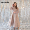 Modest Shiny Sequins Glitter Fabric Prom Dress Long Puffy Sleeves A-Line vestidos de fiesta Elegant فستان حفلات الزفاف as pic 2