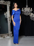 2025 Elegant Women's Light Luxury Hot Diamond Patchwork Bandage Dress O-Neck Sleeveless Bodycon Long Dress Evening Party Vestido Blue