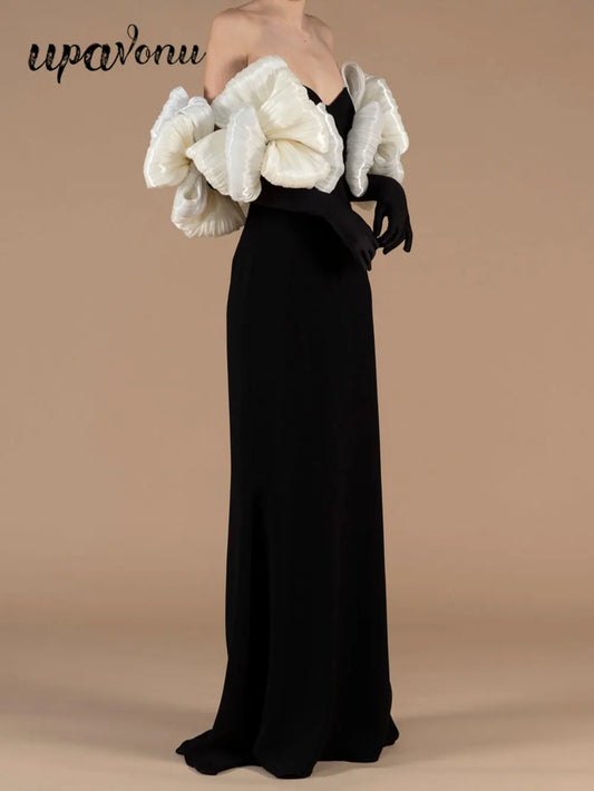 2024 Sexy Women Long Bandage Dress Fashionable Off Shoulder Chiffon Patchwork Long Sleeved Bodycon Backless Dress Party Vestidos