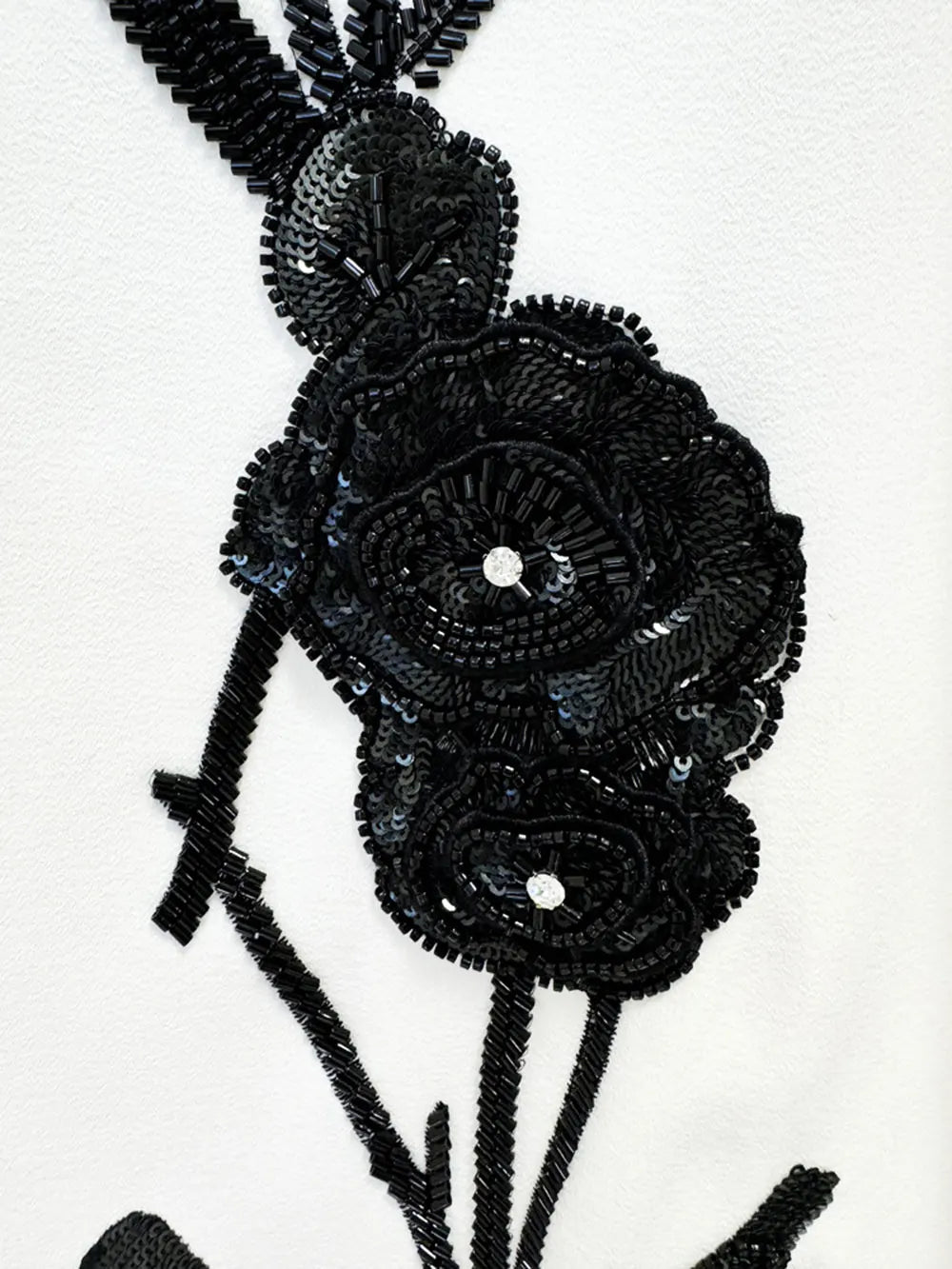 2024 Women Sequined Bead Flower Elegant Dress O-Neck Long Sleeved Bodycon Mini White Dress Celebrity Cocktail Party Vestidos