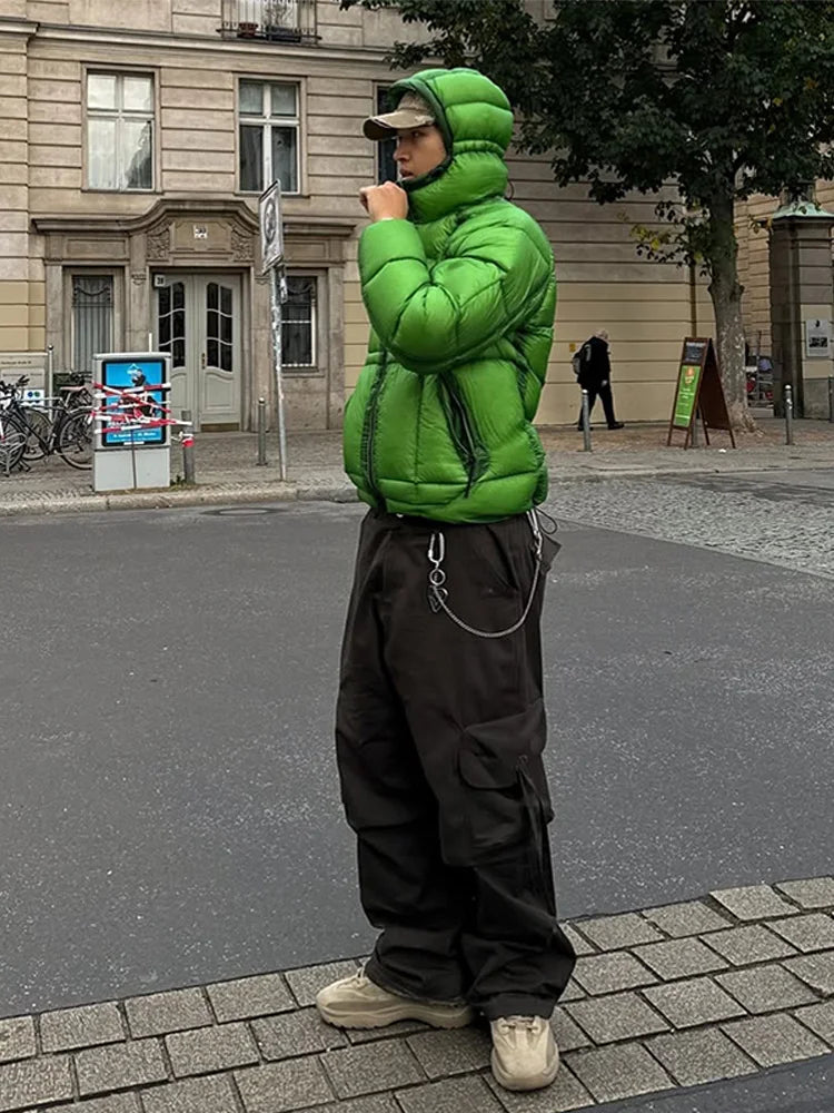 Women's Winter Coats Warm Hooded Padded Jacket Autumn 2025 Female Panelled Lantern Sleeve Zipper Pocket Loose Coat New Outerwear