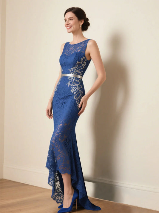 Mother Of The Bride Gown - Sexy Mermaid Wedding Party Dress Scoop Neck Sleeveless Lace Sequin Vintage Mother of the Bride Formal Gown 2025 Free Customized Navy Blue