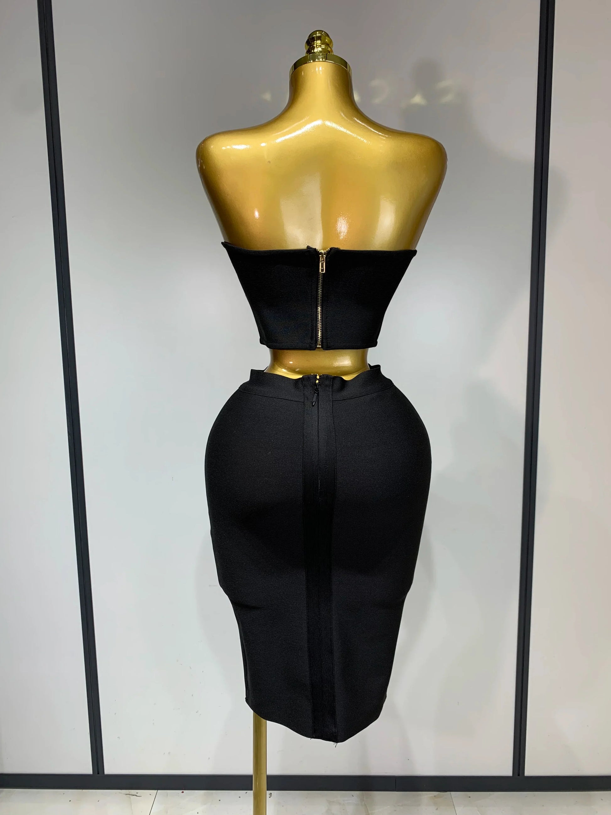 New Arrival Women 3D Flower Black Bodycon Bandage Two Piece Set Designer High Waist Evening Party Club Birthday Skirt Set