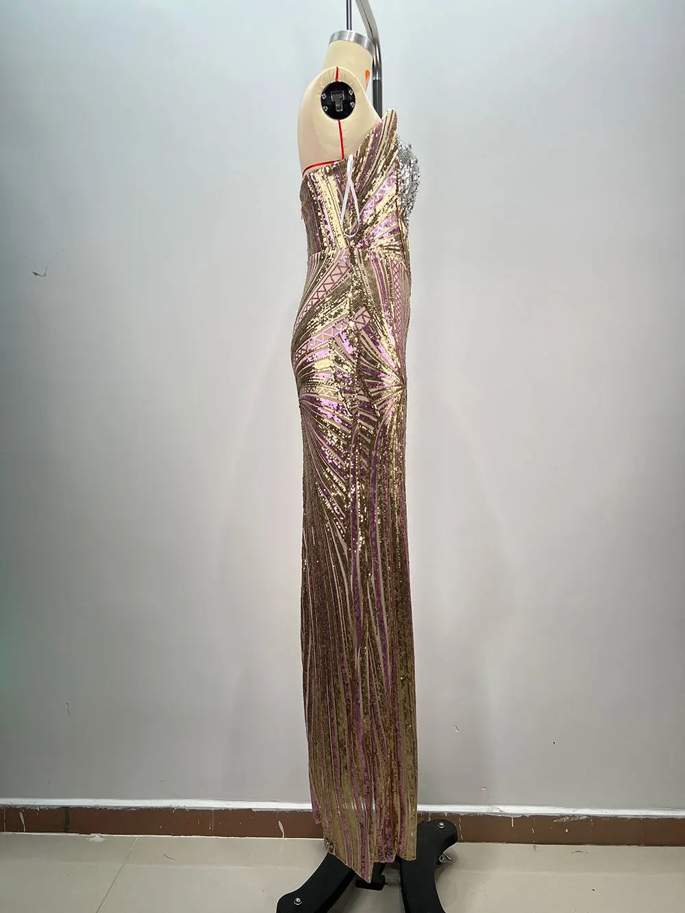 2024 Sexy Women'S Light Luxury Nail Bead Patchwork Sequin Maxi Dress Strapless Sleeveless Bodycon Backless Long Dresses Vestidos