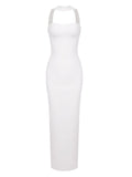 2024 Sexy Women Maxi Dress Fashion Slips Sleeveless Bodycon Off Back Long Bandage Dress Celebrity Cocktail Evening Party Vestido WHITE