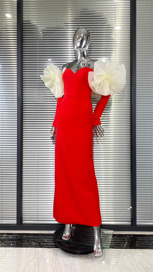 Stereoscopic Flower Sexy Off The Shoulder Ankle Lenght Bandage Dress Woman Birthday Party Vestido Celebrity Party Outfit