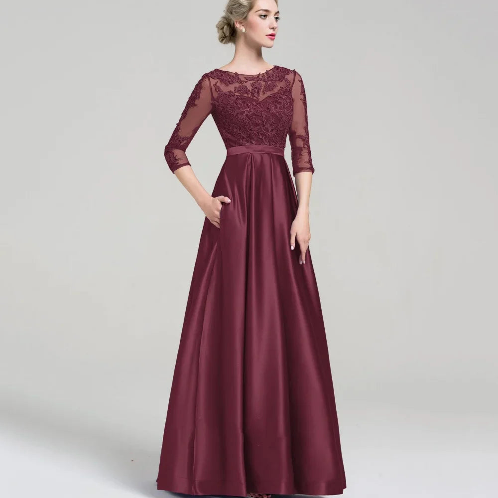 Mother Of The Bride Dress - Customized Elegant Lace Mother Dresses For Bride A Line O Neck Wedding Party Gowns Floor Length Formal Occasion Bridal Dress