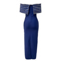 New Blue Color Women Sexy Slash Neck Off the Shoulder Shinning Crystal Bodycon Long Bandage Dress Elegant Evening Party Outfit