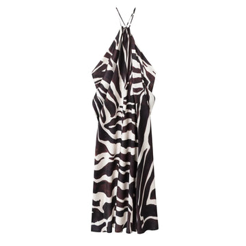 European and American 2025 autumn new women's clothing style simple sleeveless slim fit animal print dress