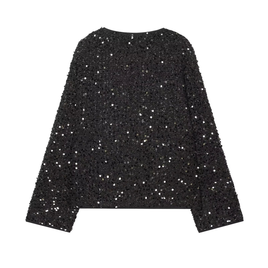 European and American style 2025 winter new product women's versatile long sleeved round neck bead knit jacket