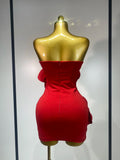 Women Sexy Strapless Backless Flower Red Mini Bodycon Dress Celebirty Elegant Evening Club Party Luxury Birthday Dresses