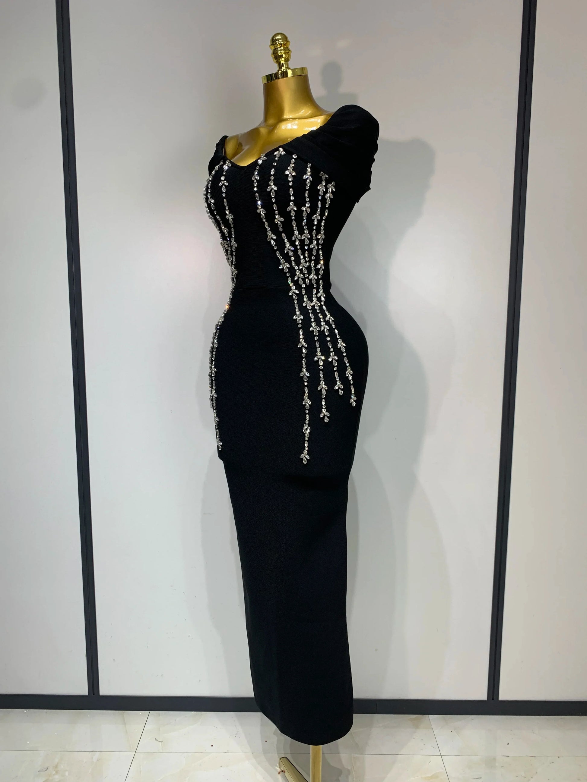 Women Black Red Long Bodycon Bandage Dress 2025 Luxury Rhinestone Evening Party Celebrity Elegant Club Wedding Guest Dresses