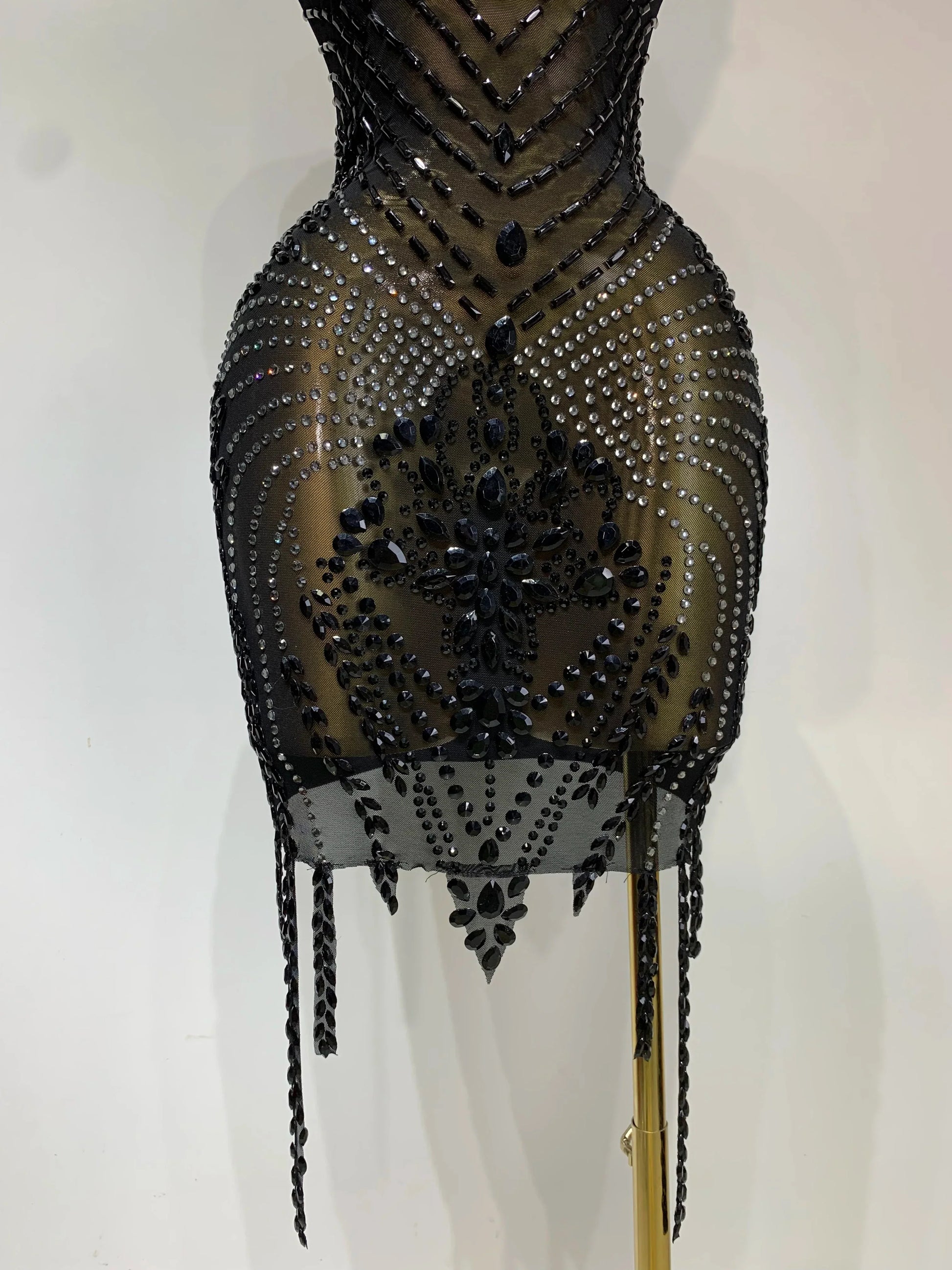 Women Sexy Stage Performance Outfit Sparkly Rhinestones Bodycon Dress Birthday Celebrate Evening Party Nightclub Mesh Dress