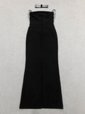 Spring Women Light Luxury Bead Design Bandage Dress+Neck Set Strapless Sleeveless Bodycon Backless Long Dress Party Vestido