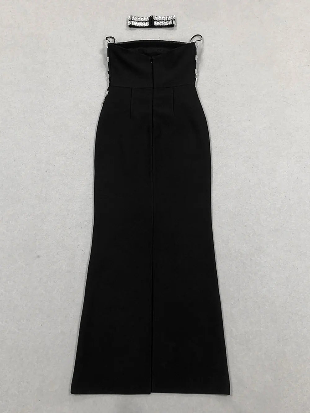 Spring Women Light Luxury Bead Design Bandage Dress+Neck Set Strapless Sleeveless Bodycon Backless Long Dress Party Vestido