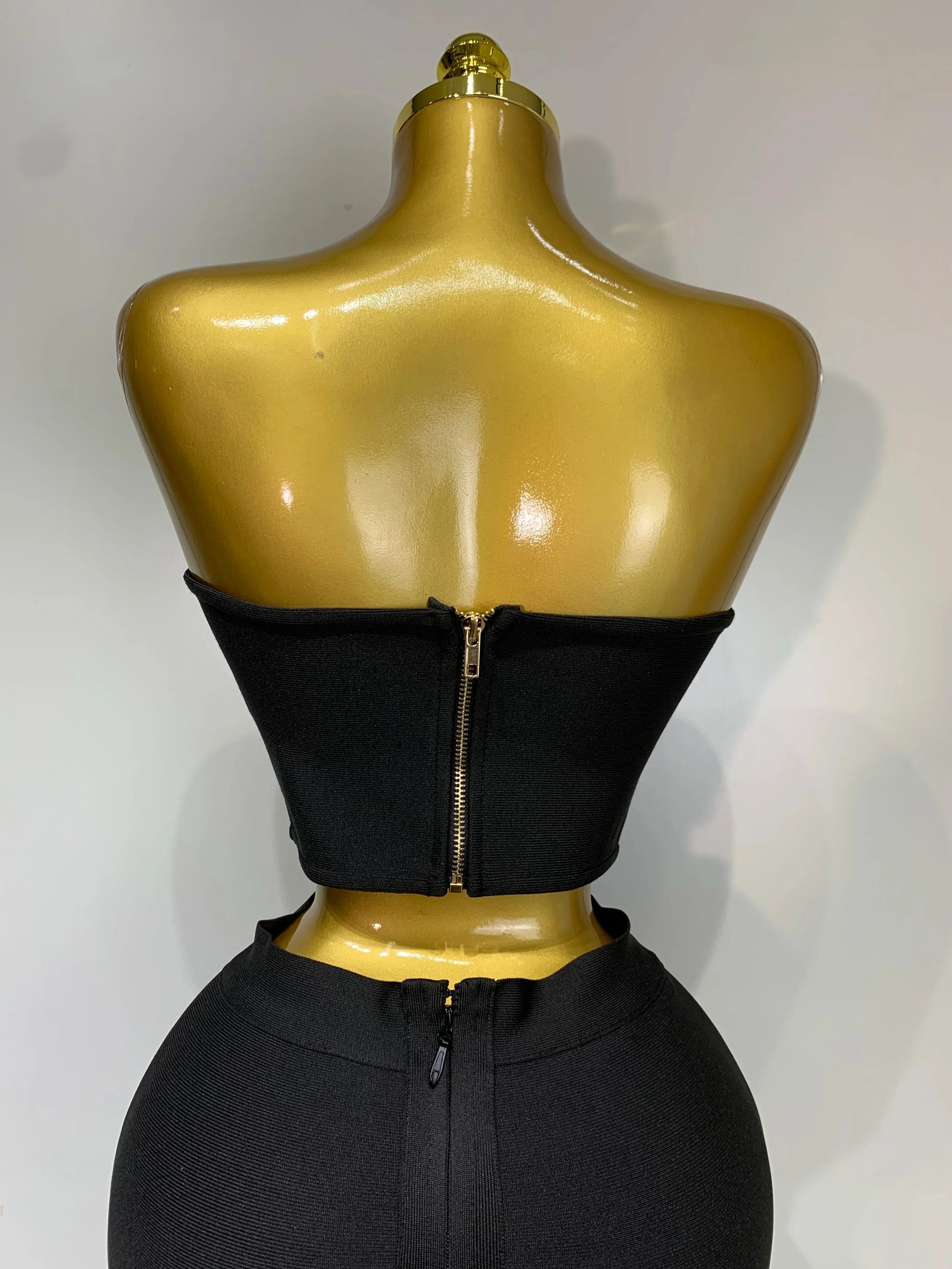 New Arrival Women 3D Flower Black Bodycon Bandage Two Piece Set Designer High Waist Evening Party Club Birthday Skirt Set