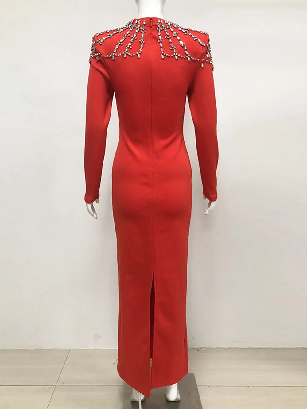 2024 Elegant Women Light Luxury Diamond Design Bandage Dress Square Neck Long Sleeve Bodycon Long Dress Christmas Party Vestidos