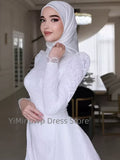 Muslim Wedding Dress with Hijab for Bride High Neck Long Sleeve Modest Sweep Train Lace A-Line Gown Customize Vestidos De Novia