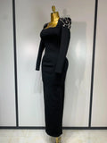 Luxury Birthday Dresses Diamond Tight Long Sleeve Square Neck Long Bandage Dress Women Wedding Evening Formal Gowns