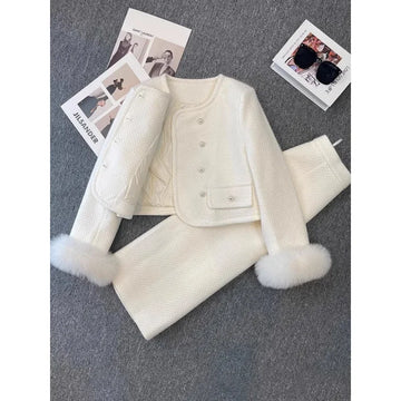 White Small Fragrance Style Set Women's Hot Sale Of The Season Winter Design Short down Jacket Long Skirt Two-Piece Set Elegant